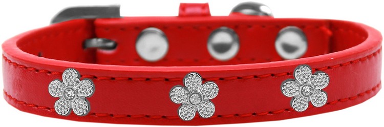 Silver Flower Widget Dog Collar Red Size 20